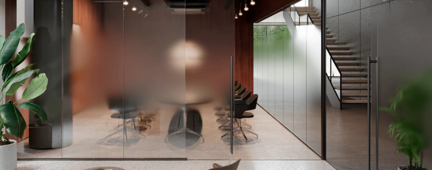 conference room with frosted windows