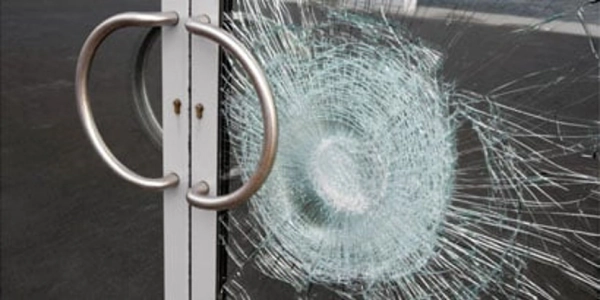 damaged glass doors after being hit